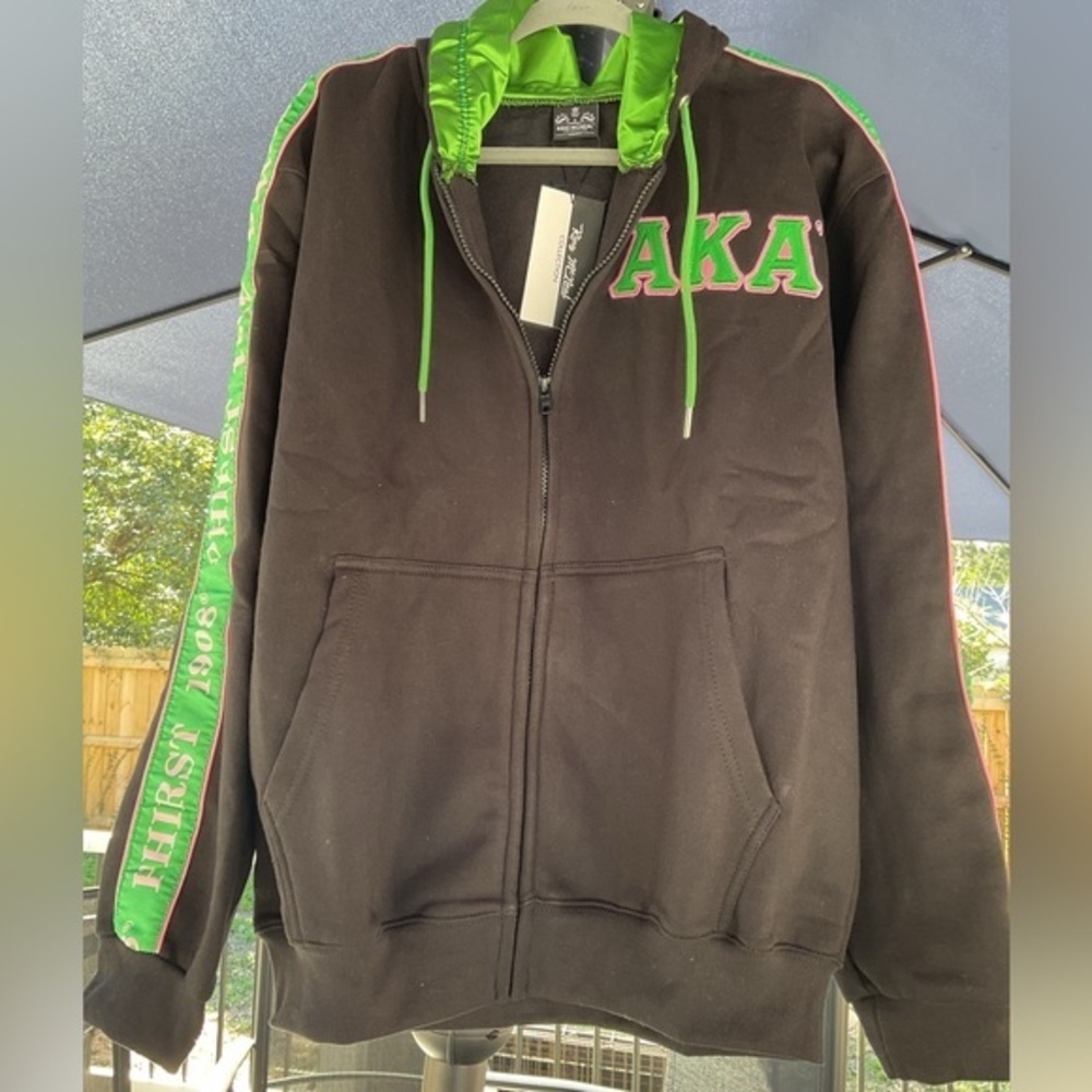 AKA Black Hoodie with Green and Pink Accents BNWT Sz XL